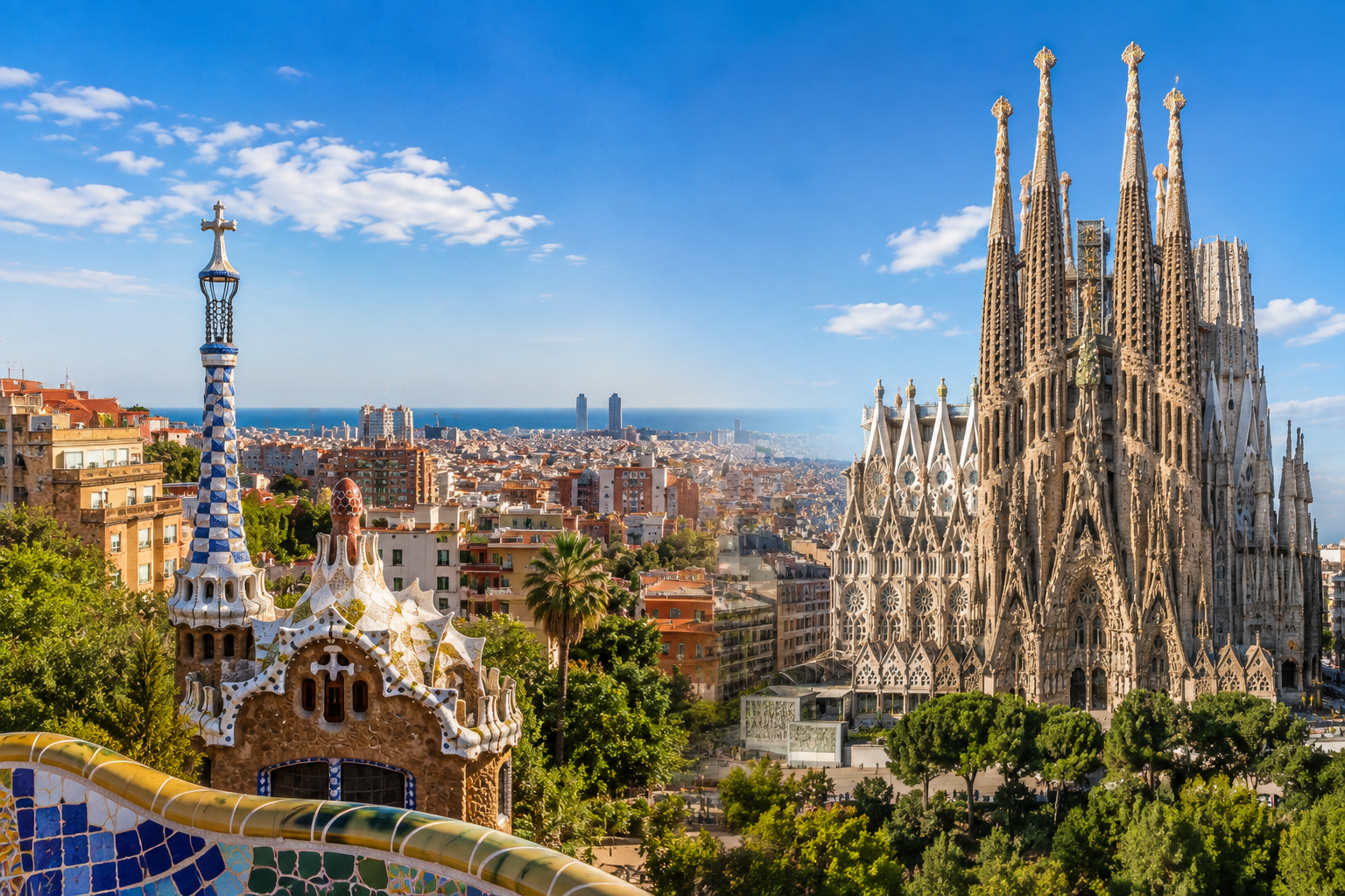 Park Güell and Sagrada Família in One Day Park Güell and Sagrada Família in Barcelona showing two of Antoni Gaudí’s most famous landmarks to visit in one day